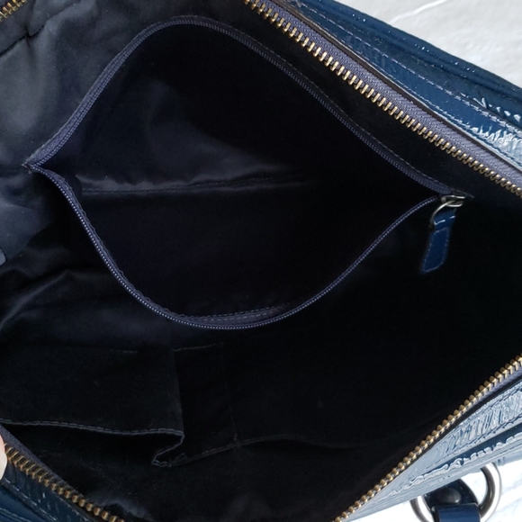 Coach Poppy Blue Push Lock Patent Leather Satchel - Picture 13 of 16